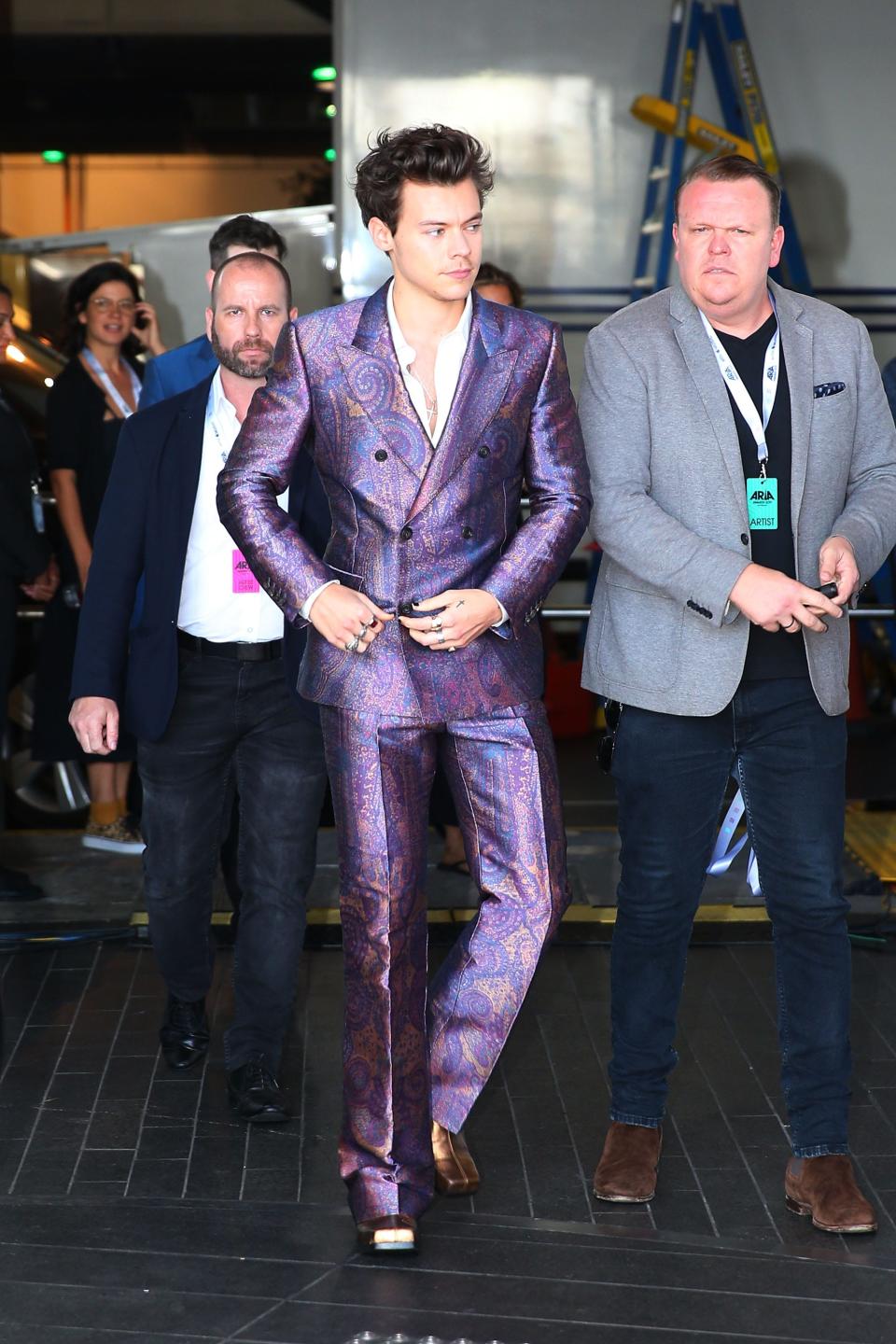 harry styles shimmery suit