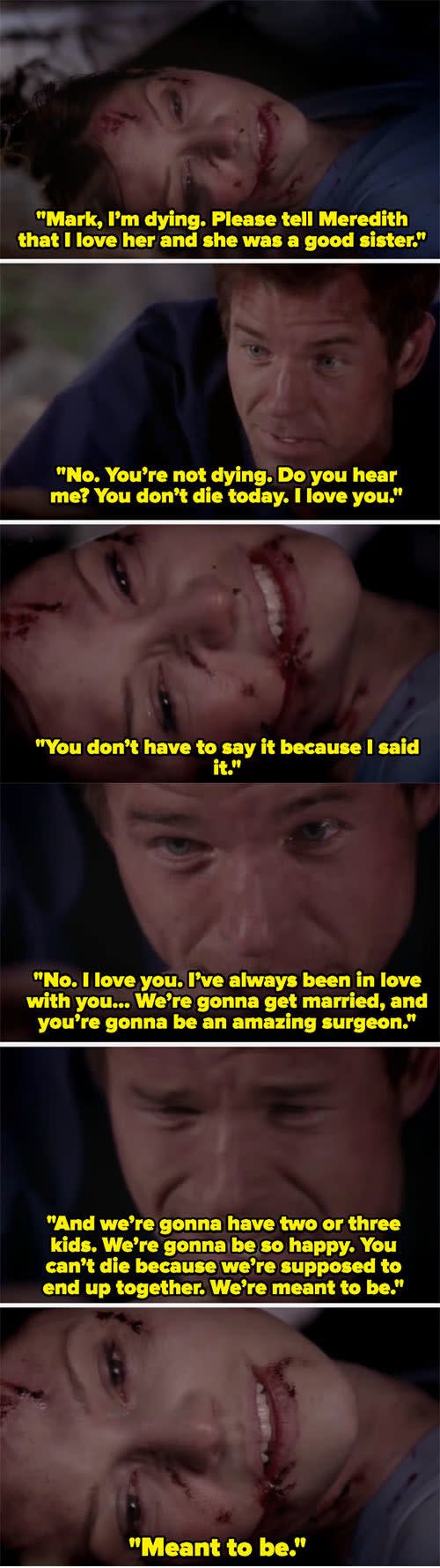 Lexie saying her final goodbye to Mark before she dies on "Grey's Anatomy"