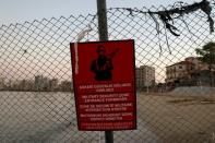 A Turkish army sign on a fence in Varosha
