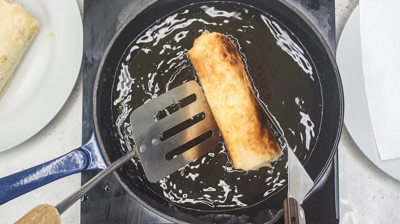 deep-frying chimichangas