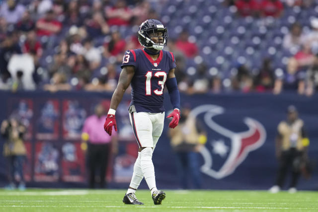 Brandin Cooks of the Houston Texans gets set against the