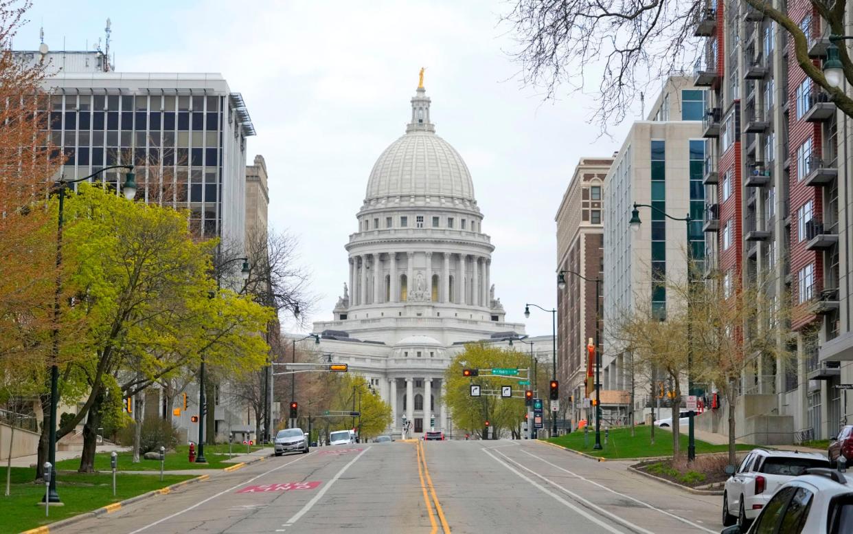 The State Capitol Building in Madison on Tuesday, April 25, 2023. The most recent state budget includes almost $2 billion for construction projects across Wisconsin.