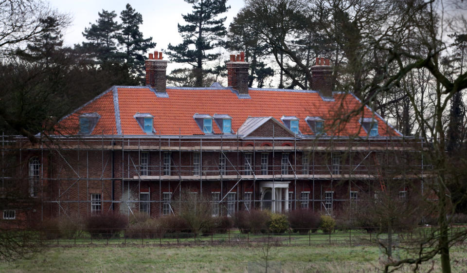 General view of Anmer Hall as work continues on the royal country retreat gifted to the Duke and Duchess of Cambridge on Queen Elizabeth II's Sandringham estate in Norfolk.   (Photo by Chris Radburn/PA Images via Getty Images)