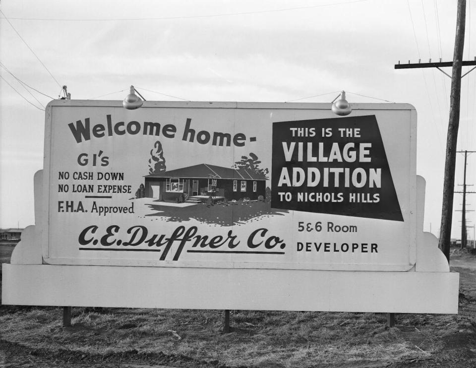 The Village, a suburban island surrounded by Oklahoma City and Nichols Hills, was incorporated in 1950 and grew with the Baby Boomer generation. This sign was built on what was a wheat field and before the town existed.