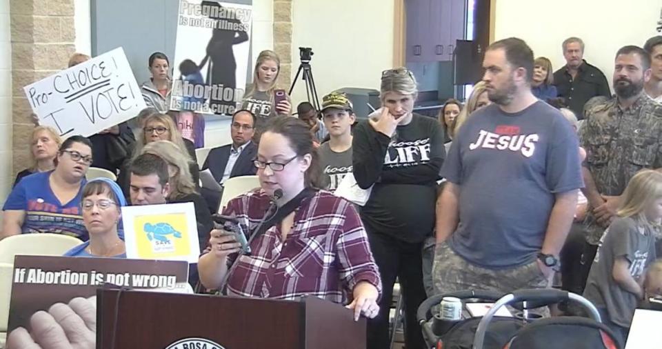 <div class="inline-image__caption"><p>Residents in Santa Rosa County spoke for and against a proposal to become an abortion sanctuary city.</p></div> <div class="inline-image__credit">Santa Rosa County livestream</div>