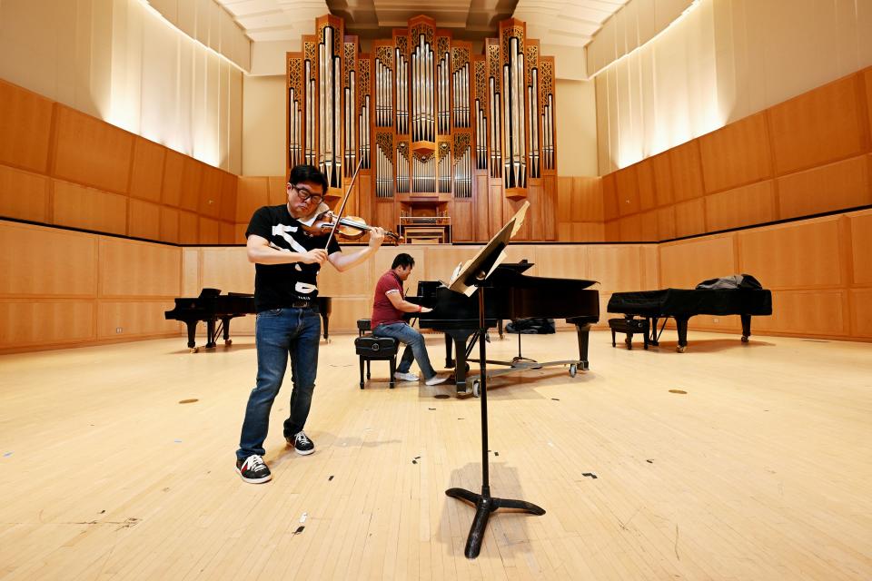 Violinist David Park and pianist Alex Marshall play for the media at Libby Gardner Hall at the University of Utah in Salt Lake City on Monday, Sept. 11, 2023. The pair and Melissa Ballard will perform together at Carnegie Hall in New York. | Scott G Winterton, Deseret News