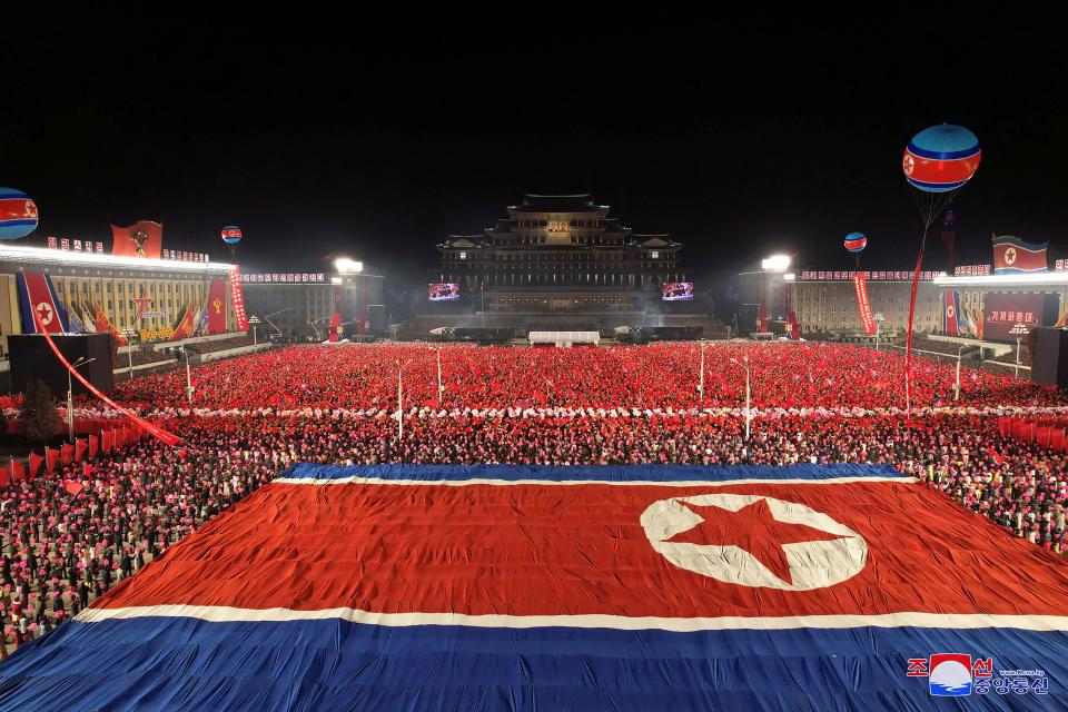 In this photo provided by the North Korean government, a military parade is held to mark the 75th founding anniversary of the Korean People’s Army on Kim Il Sung Square in Pyongyang, North Korea Wednesday, Feb. 8, 2023.