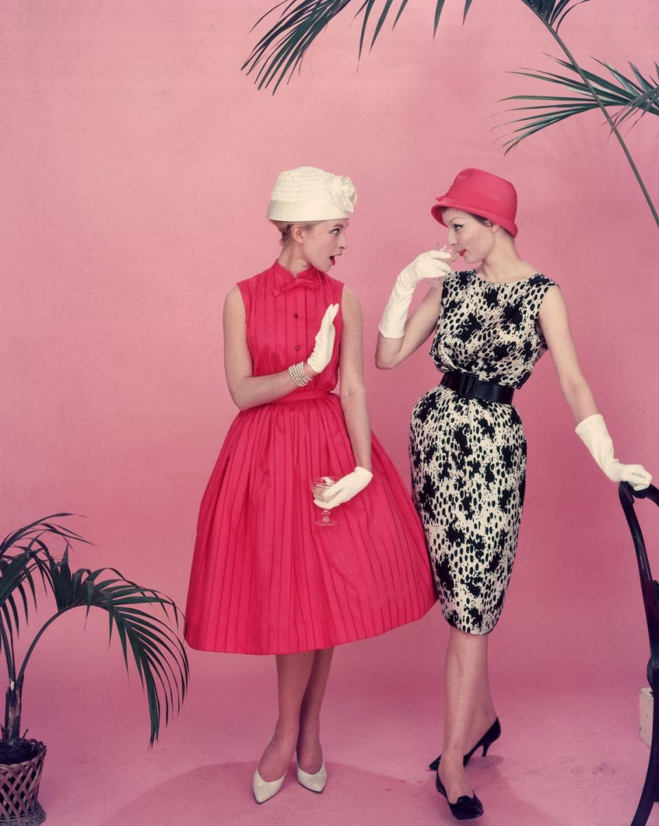 Clothing, Pink, Dress, Fashion, Retro style, Cocktail dress, Magenta, Formal wear, Fashion design, Day dress, 