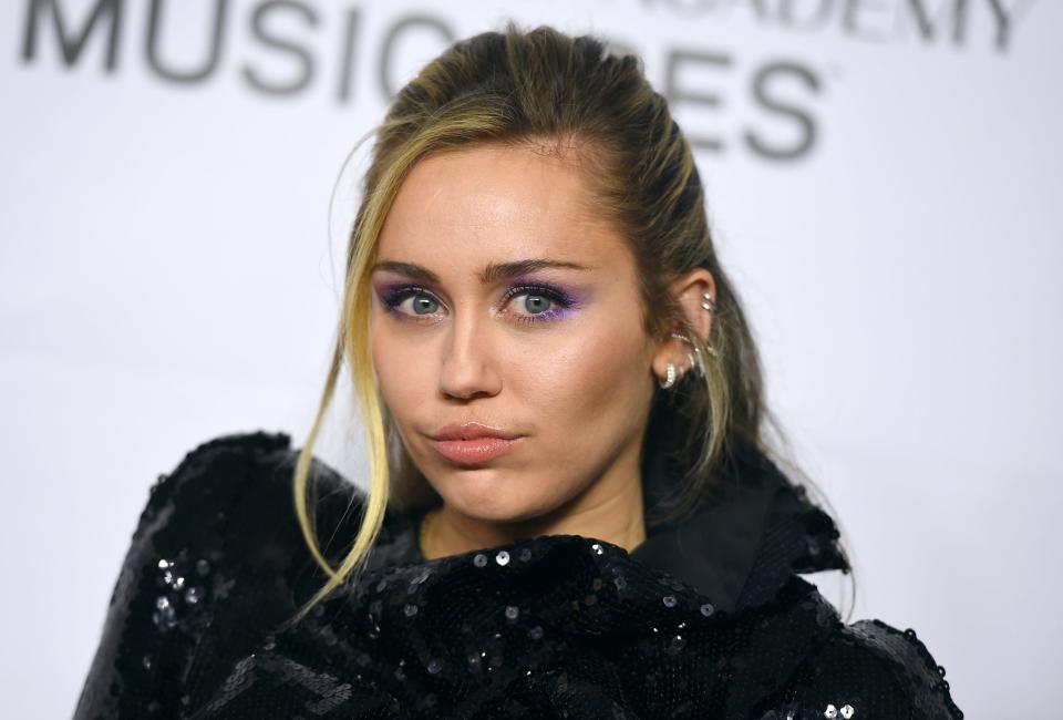 Miley Cyrus at a MusiCares event in Los Angeles last year. Her new single, "Midnight Sky," is out now.