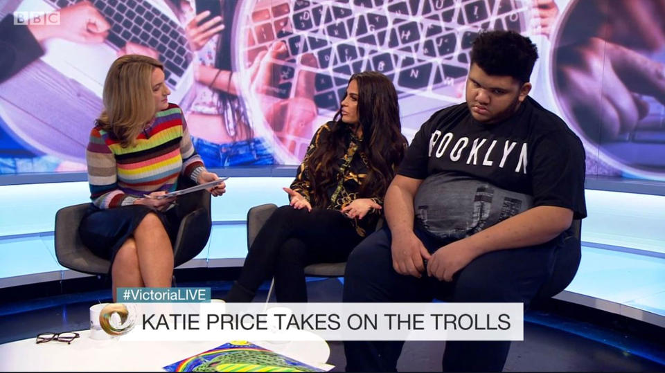 Price was on Victoria Derbyshire's show to talk about bullying. (BBC)