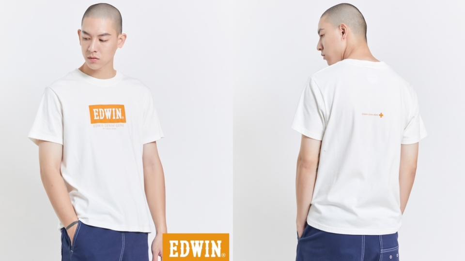 EDWIN人氣復刻橘標冰河玉涼感LOGO短T，版型簡單時髦，經典百搭。（圖片來源：EDWIN）