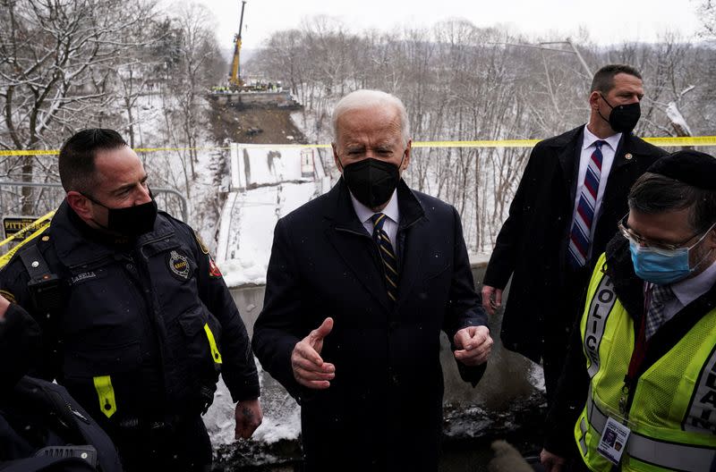 U.S. President Joe Biden visits the site of a bridge collapse in Pittsburgh, Pennsylvania