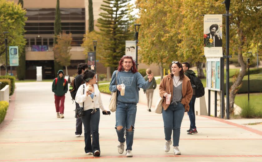 Moorpark, CA - May 02: Moorpark College on Tuesday, May 2, 2023 in Moorpark, CA. Students on the Moorpark College campus as Dr. Amanuel Gebru, Vice President of Student Support at Moorpark College which was established in 1967 and is one of many colleges nationwide taking steps to attract and retain African American male college students on the Moorpark College campus. Dr. Gebru is also president of a statewide organization (A2MEND) focused on Black men at California community colleges. (Al Seib / For the Los Angeles Times)