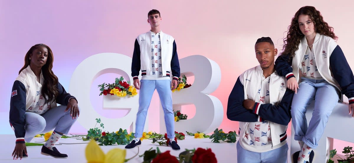 Team GB’s Jacob Peters, Kye White and Lola Tambling model the new kit (Ben Sherman )