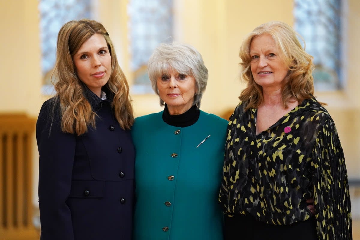 Carrie Johnson (left), Joanna Simpson’s mother Diana Parkes and Hetti Barkworth-Nanton (right)  (PA Wire)