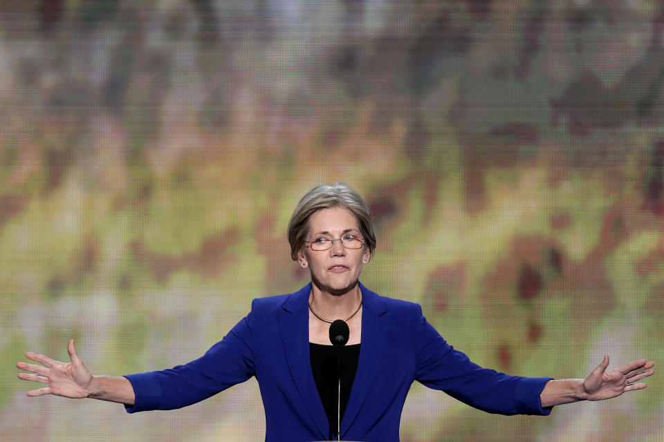 Senate candidate from Massachusetts Elizabeth Warren addresses the Democratic National Convention in Charlotte, N.C., on Wednesday, Sept. 5, 2012. (AP Photo/J. Scott Applewhite)