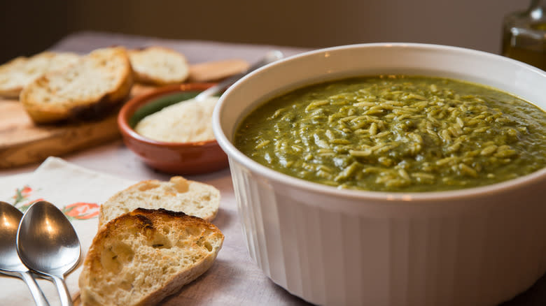 green soup served on table 