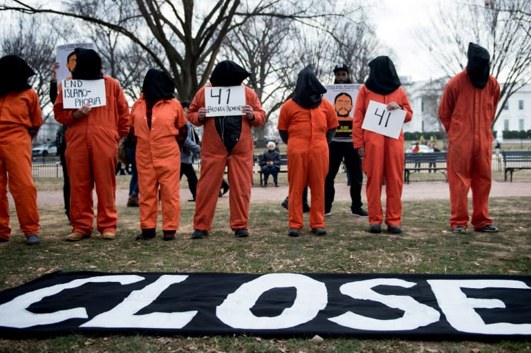 Activists protest the Guantanamo Bay detention camp outside the White House on January 11, the 16th anniversary of the US military's War-on-Terror prison in Cuba