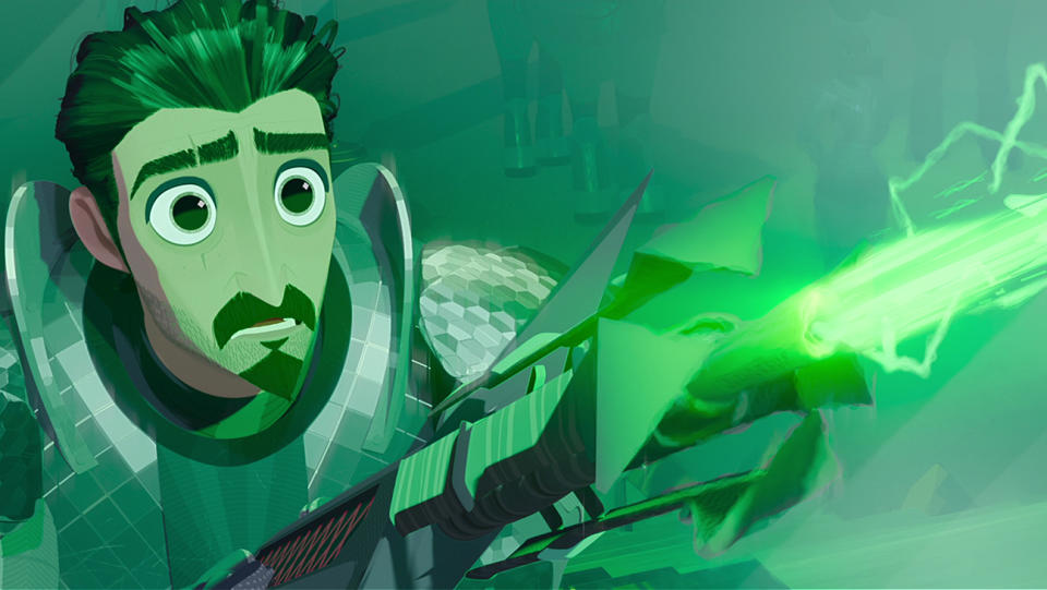 Riz Ahmed as Ballister Boldheart in <em>Nimona</em>.