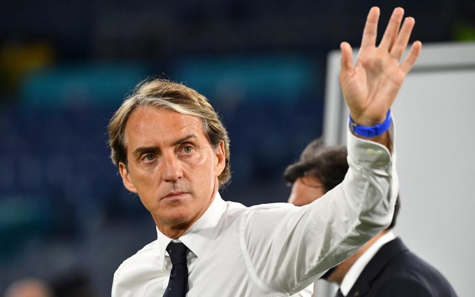 Roberto Mancini, Head Coach of Italy reacts following victory in the UEFA Euro 2020  - Getty Images