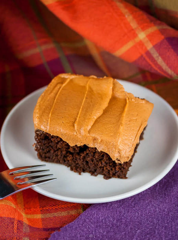 <p>Here's a treat that's tender and chocolatey with an unbelievable frosting and you can’t tell there is pumpkin in it - or that it's completely gluten-free!</p><p><strong>Get the recipe: </strong><a href="https://theheritagecook.com/chocolate-pumpkin-cake-gluten-free-recipe-src/" rel="nofollow noopener" target="_blank" data-ylk="slk:Chocolate Pumpkin Cake;elm:context_link;itc:0;sec:content-canvas" class="link "><strong>Chocolate Pumpkin Cake</strong></a></p>
