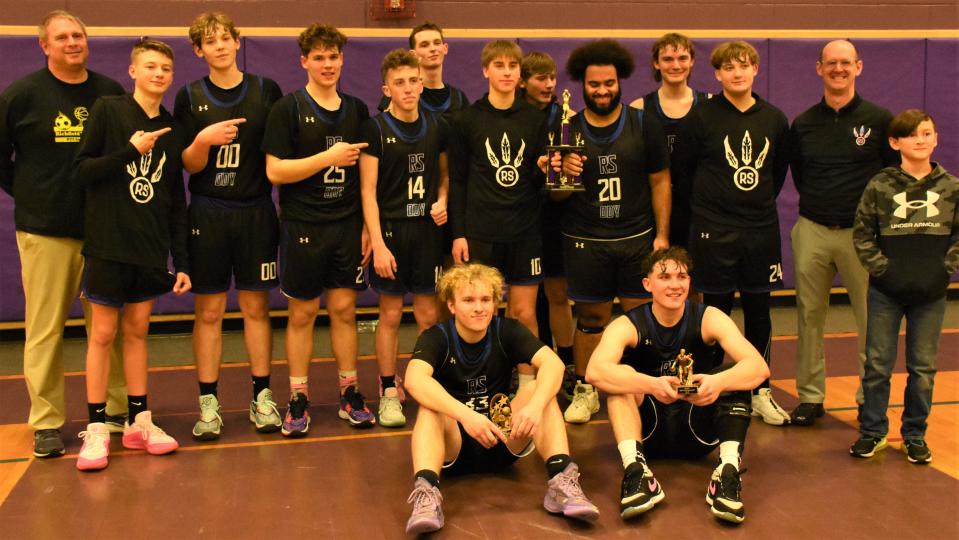 The Richfield Springs/Owen D. Young Eagles pose after winning their sports boosters' tip-off tournament championship Saturday.