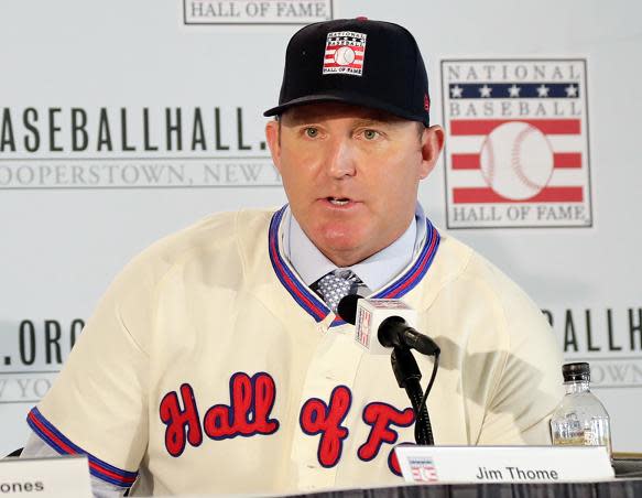 2018 Hall of Fame inductee Jim Thome would prefer to leave the Indians’ Chief Wahoo logo off his plaque. (AP)