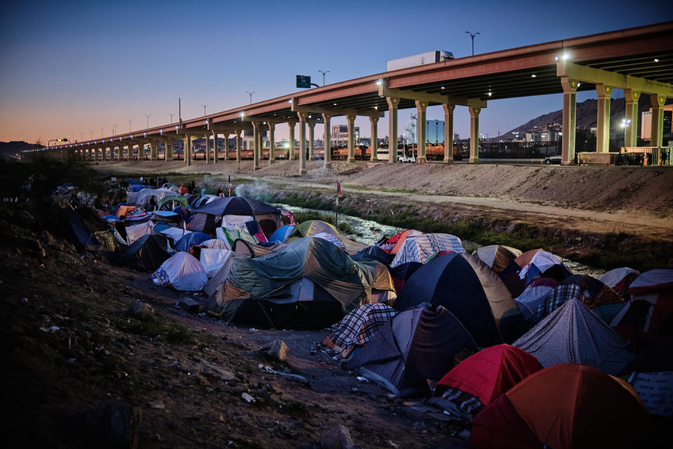 A view from the camp majorly populated by Venezuelan migrants in front of the US Border Patrol operations post across the Rio Bravo River in Mexico on November 14, 2022.  / Credit: Carlos Ernesto Escalona/Anadolu Agency via Getty Images