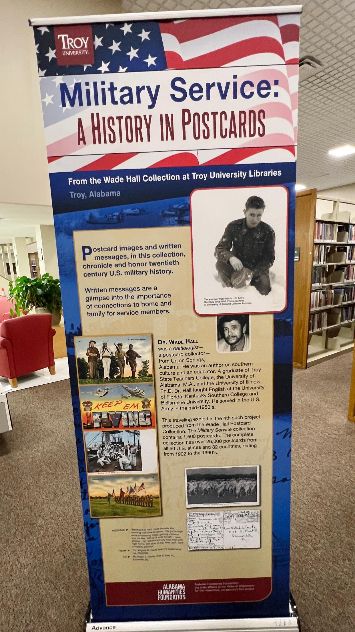 “Military Service: A History in Postcards" is a traveling exhibit from Troy University, and is on display through Christmas at the Gadsden Public Library. It includes representations of 1,500 postcards spanning more than three generations of military service, 1903 to 1966, on eight double-sided panels.