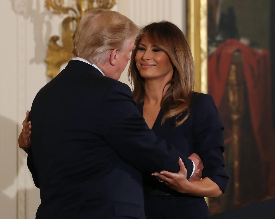 Donald Trump and Melania Trump were pictured looking affectionate at the White House. Photo: Getty Images