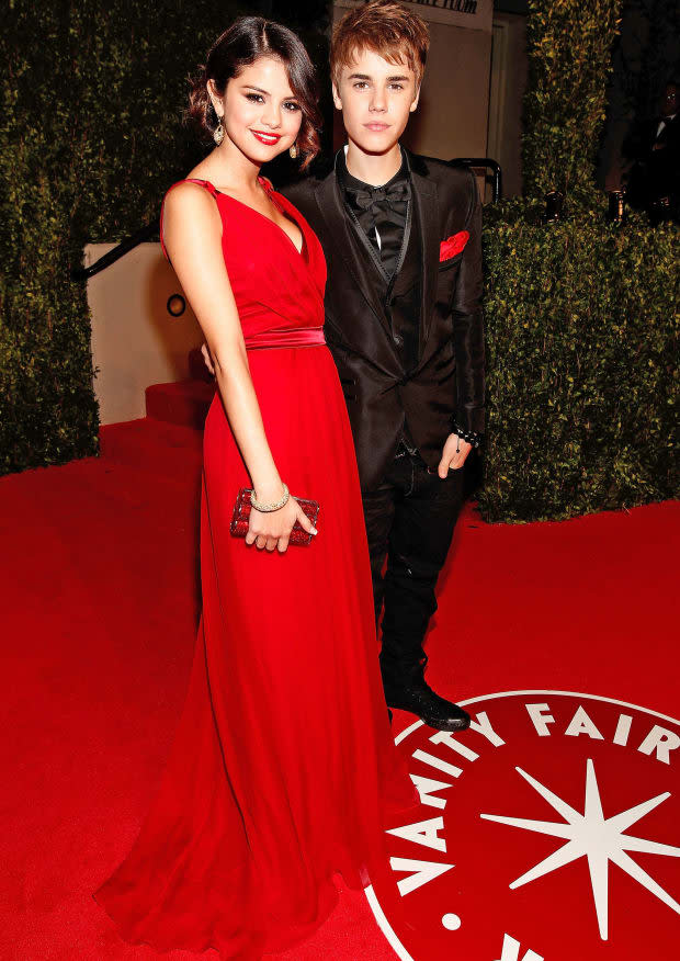Selena Gomez and Justin Bieber make their official red carpet debut at the Vanity Fair Oscar Party on Feb. 27, 2011 in West Hollywood, California.<p>Christopher Polk/VF11/Getty Images for Vanity Fair</p>