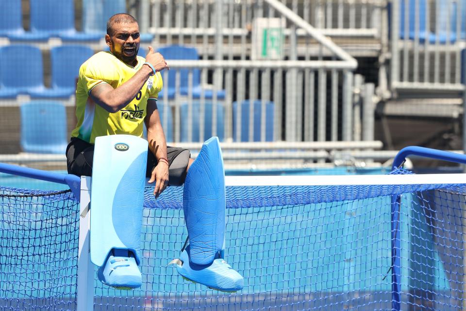 <p>Sreejesh Parattu Raveendran of Team India reacts after winning the Men's Bronze medal match between Germany and India on day thirteen of the Tokyo 2020 Olympic Games at Oi Hockey Stadium on August 05, 2021 in Tokyo, Japan. (Photo by Alexander Hassenstein/Getty Images)</p> 