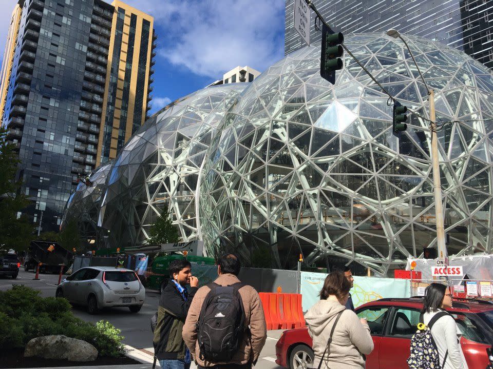 <p>No. 2: Amazon<br>Headquarters: Seattle, WA<br>Number of global employees: 341,400<br>What they do: Already one of the largest retailers in the world, Amazon is steadily growing its footprint. Along with producing original TV shows and movies, the retailer is moving into the realms of fashion, food delivery, online advertising, and artificial intelligence. </p>