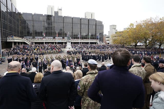 The Remembrance Sunday service at the Cenotaph in Guildhall Square, Portsmouth 