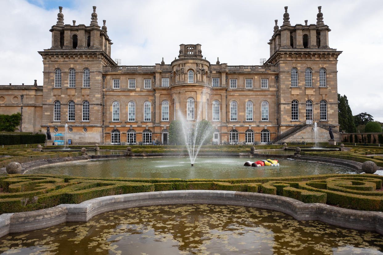 WOODSTOCK, ENGLAND - SEPTEMBER 12: "Daddy, Daddy", a large scale recreation of the drowning Disney character Pinocchio, created by artist Maurizio Cattelan, is seen in a pool at Blenheim Palace on September 12, 2019 in Woodstock, England.  The Italian artist is known as the prankster of the art world.  His most notable piece being "America" a solid gold usable toilet which had art lovers queuing to use when it was shown at the Guggenheim Museum in New York. (Photo by Leon Neal/Getty Images)