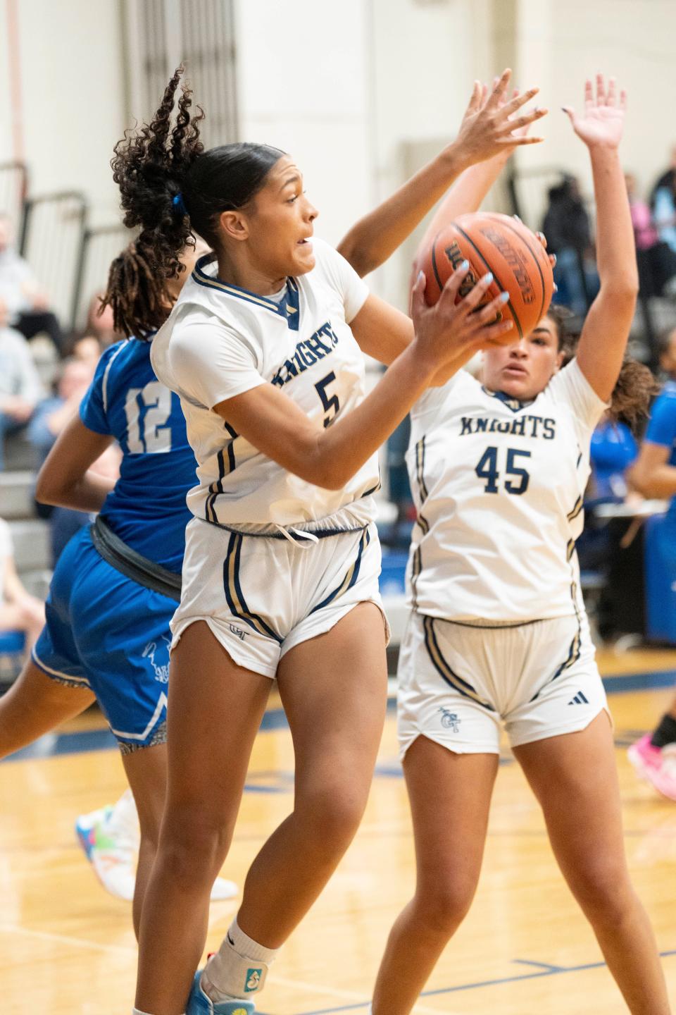 Mar 2, 2024; Teaneck, NJ, USA; Old Tappan at Teaneck in the NJSIAA North 1, Group 3 girls basketball final. OT #5 Layla Giordano grabs a rebound.