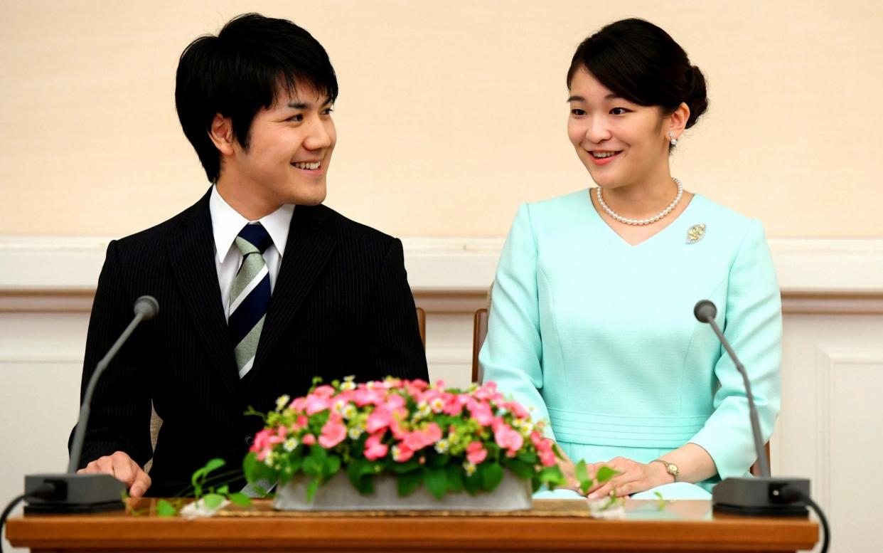 Princess Mako and her fiance announcing their engagement - The Asahi Shimbun via Getty Images
