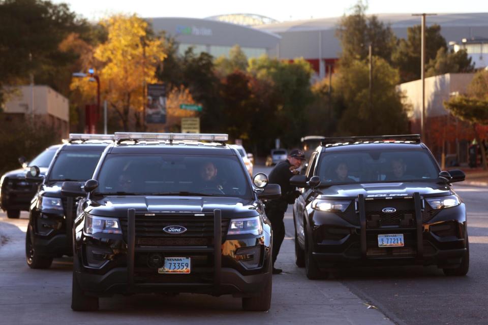 Police cars parked.