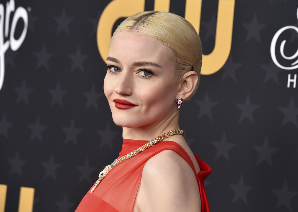 Julia Garner arrives at the 28th annual Critics Choice Awards at The Fairmont Century Plaza Hotel on Sunday, Jan. 15, 2023, in Los Angeles. (Photo by Jordan Strauss/Invision/AP)