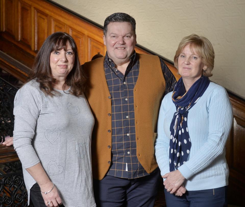 Mike Hanlon, centre, received a heart transplant when 26-year-old Ben Pedley died in March 2017. Pictured with wife Lillias, left. This week he met Ben’s mother Jacquie Pedley, right, for the first time. (SWNS)