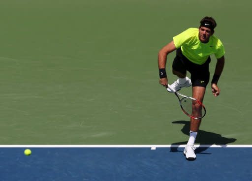 Juan Martin Del Potro of Argentina serves against Novak Djokovic of Serbia. Djokovic reached his second final in two weeks, beating JDel Potro 6-3, 6-2 at the Cincinnati ATP-WTA Masters for a 15th hardcourt match win in a row