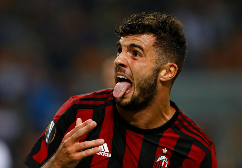 AC Milan’s Patrick Cutrone celebrates scoring their third goal REUTERS/Stefano Rellandini