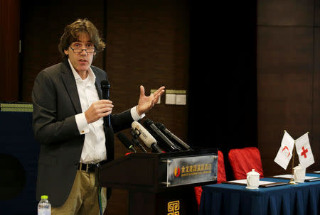 Patrick Fuller, Asia Pacific communications manager for the International Federation of Red Cross and Red Crescent Societies (IFRC), attends a news conference in Beijing, China, October 29, 2016. REUTERS/Jason Lee