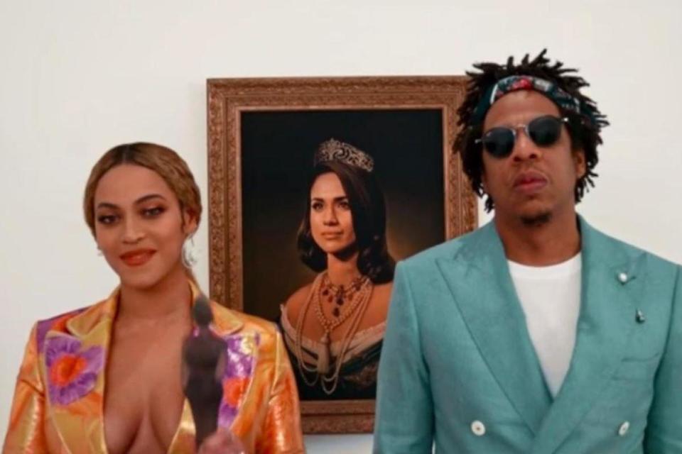 Beyoncé and Jay-Z accept Brit Award in front of regal portrait of Meghan Markle