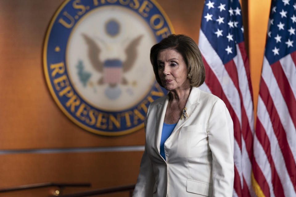 House Speaker Nancy Pelosi of Calif., departs after speaking during a media availability at the Capitol in Washington, Thursday, June 24, 2021. Pelosi announced on Thursday that she's creating a special committee to investigate the Jan. 6 attack on the Capitol, saying it is "imperative that we seek the truth." (AP Photo/Alex Brandon)