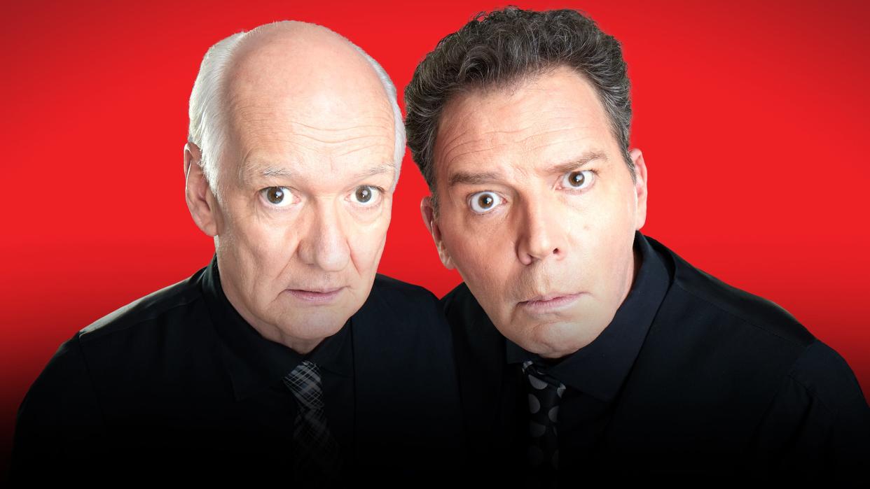 Comedians Colin Mochrie and Brad Sherwood perform the improvisational show “Asking for Trouble” on Feb. 10, 2024, at The Lerner Theatre in Elkhart.