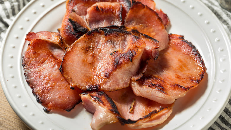 Canadian bacon on plate