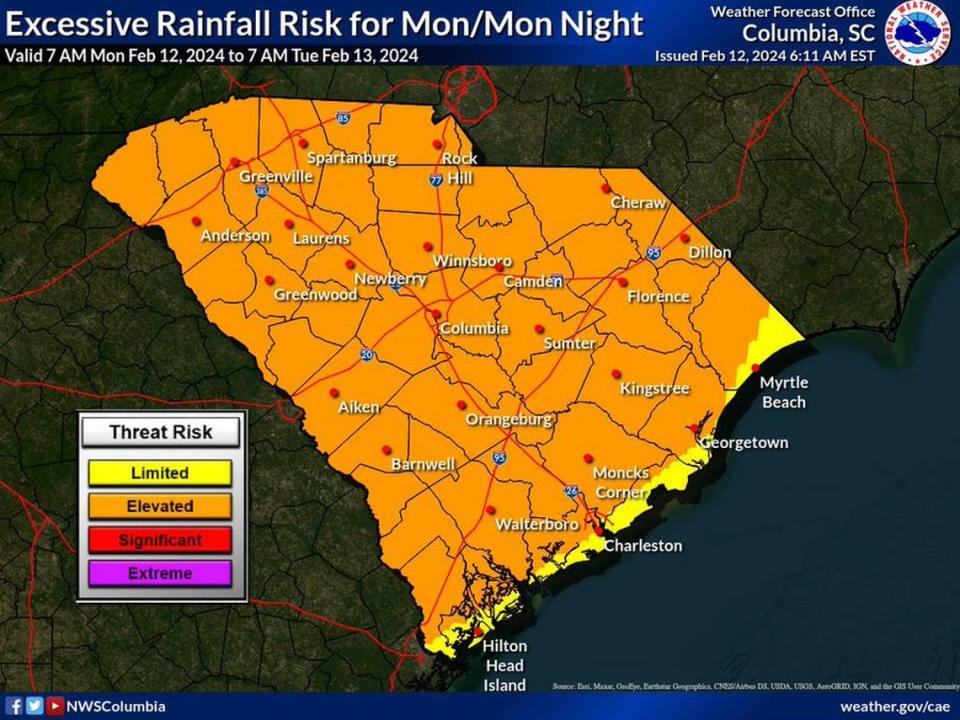 Severe weather forecast for South Carolina.