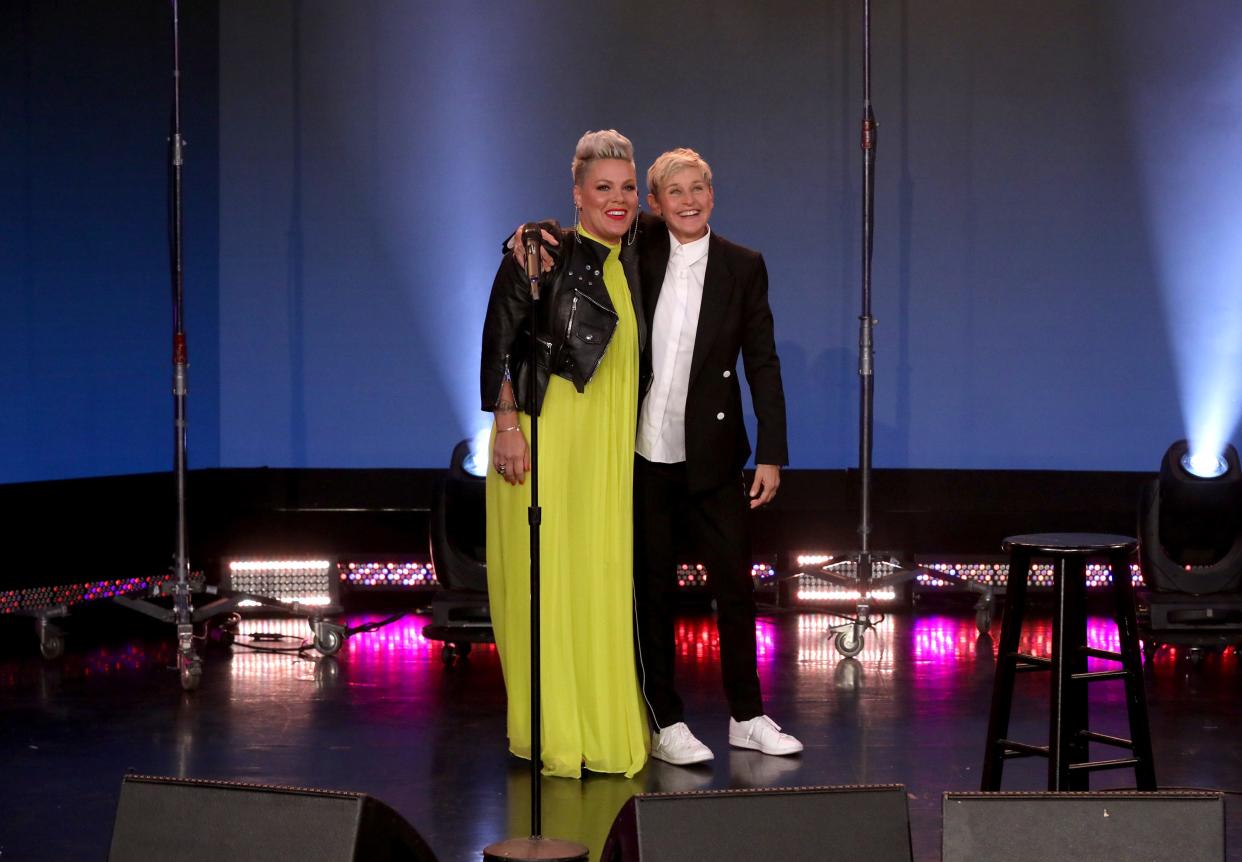 In her final appearance on "The Ellen DeGeneres Show," pink performed an acoustic version of "What About Us," a favorite song of her pal.