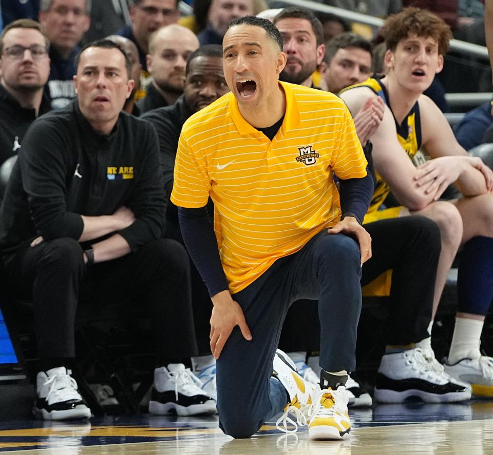 Marquette head coach Shaka Smart is shown during the second half of their game Sunday, February 25, 2023 at Fiserv Forum in Milwaukee, Wisconsin. Marquette beat Xavier 88-64.